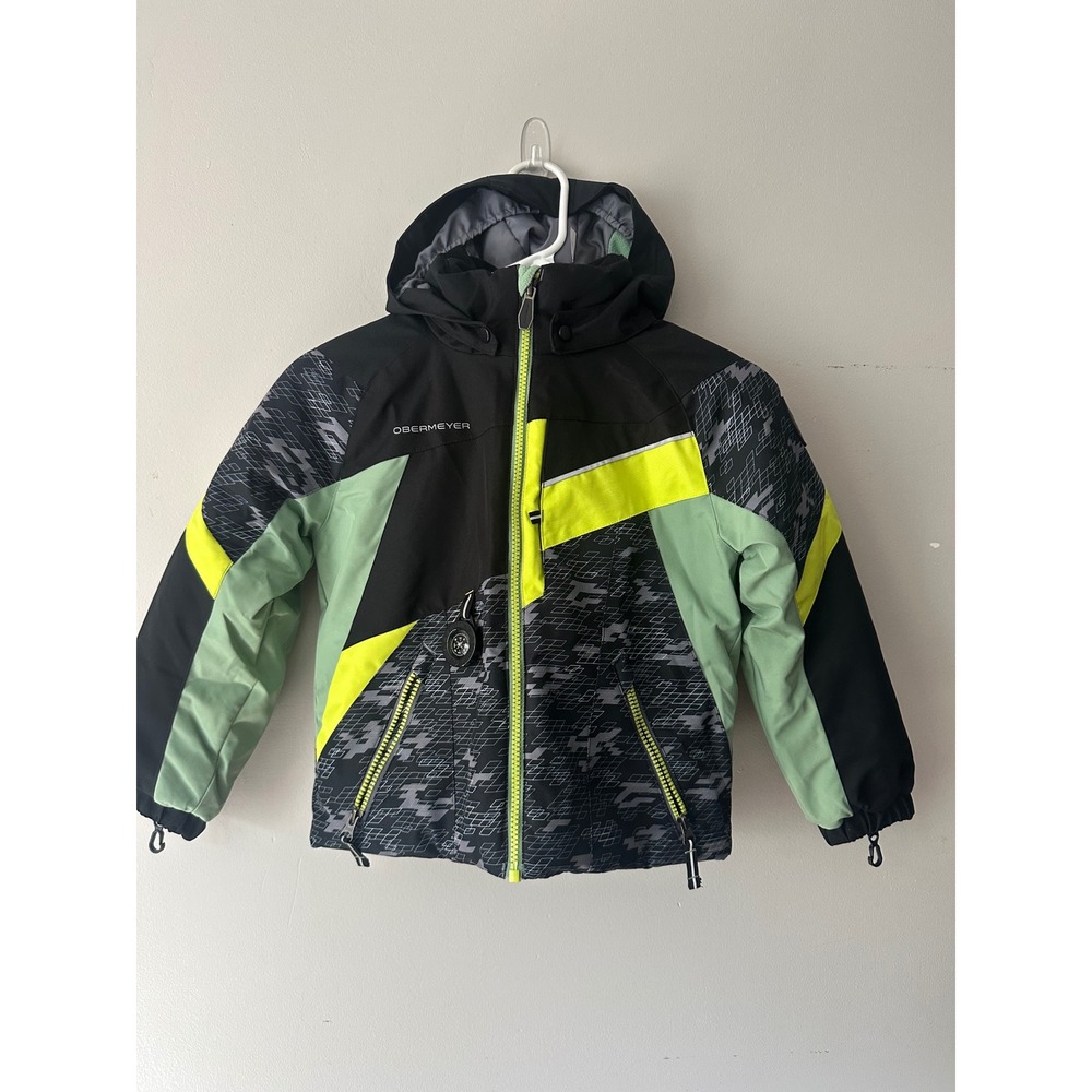 Obermeyer Kids I-Grow Ski Jacket Black Green Neon Yellow Size 6 Winter Coat